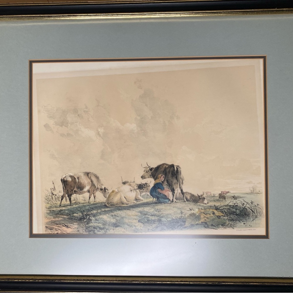 The Milkmaid 19th c. lithograph + frame by Thomas Sidney Cooper
